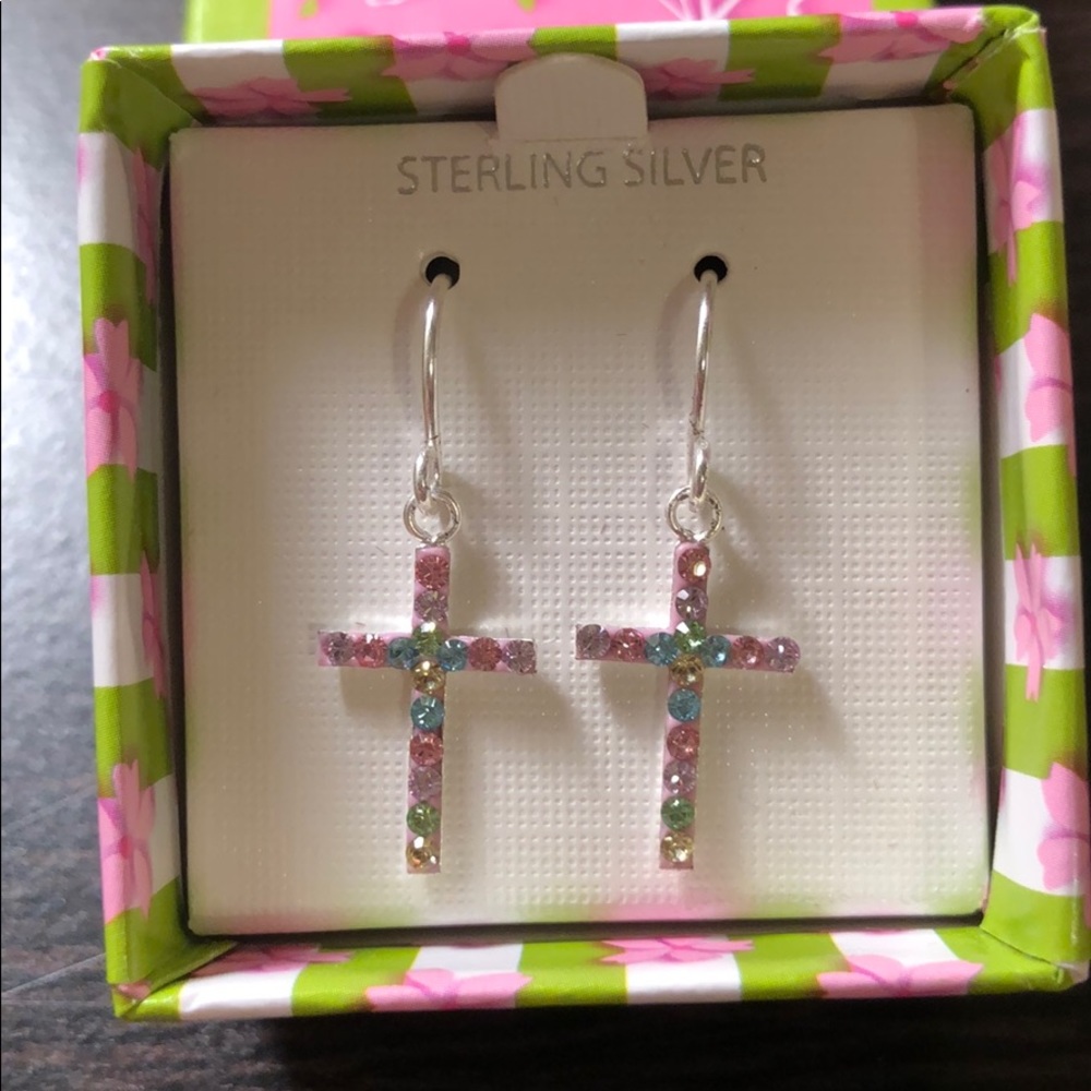 Cross earrings with matching stay necklace